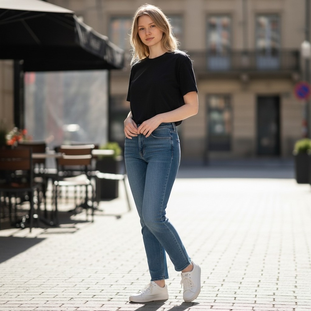Madewell The Mid-Rise Perfect Vintage Jean 27 Tall Slim Straight‎ Raw Hem Blue